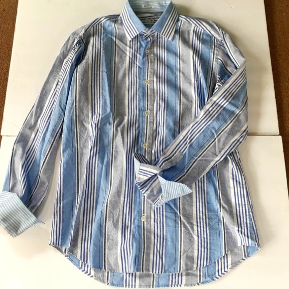 Bugatchi Other - Bugatchi Uomo Mens Shirt Button Down Flip Cuff Medium Striped Cotton Shaped Fit